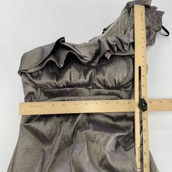 Xscape Dress Women 4 Brown Gray One Shoulder Ruffle Cocktail Party Ruched Formal - Picture 6 of 7